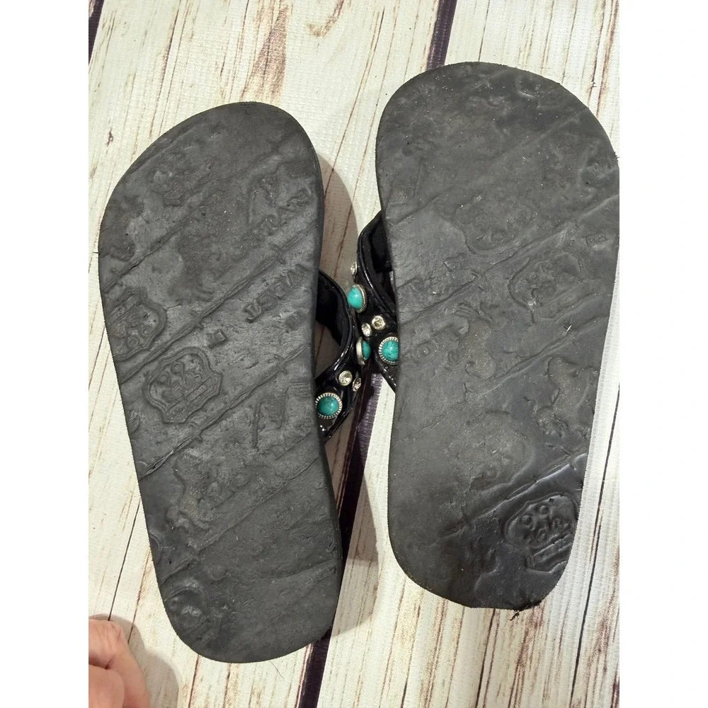 Montana West Girls‎ Black Turquoise Cross Bling Flip Flops Sandals Size 11/12